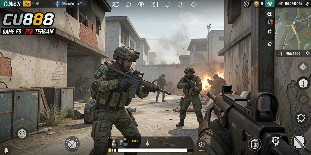 Gameplay CU888 yang mendebarkan dalam aksi FPS.