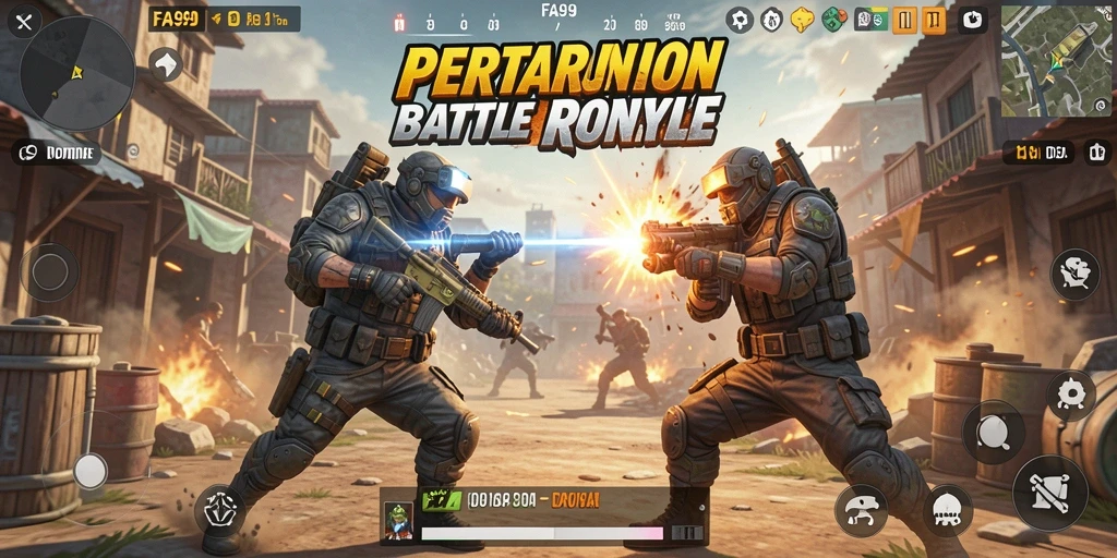 Menampilkan aksi seru dan intens dari gameplay Battle Royale.