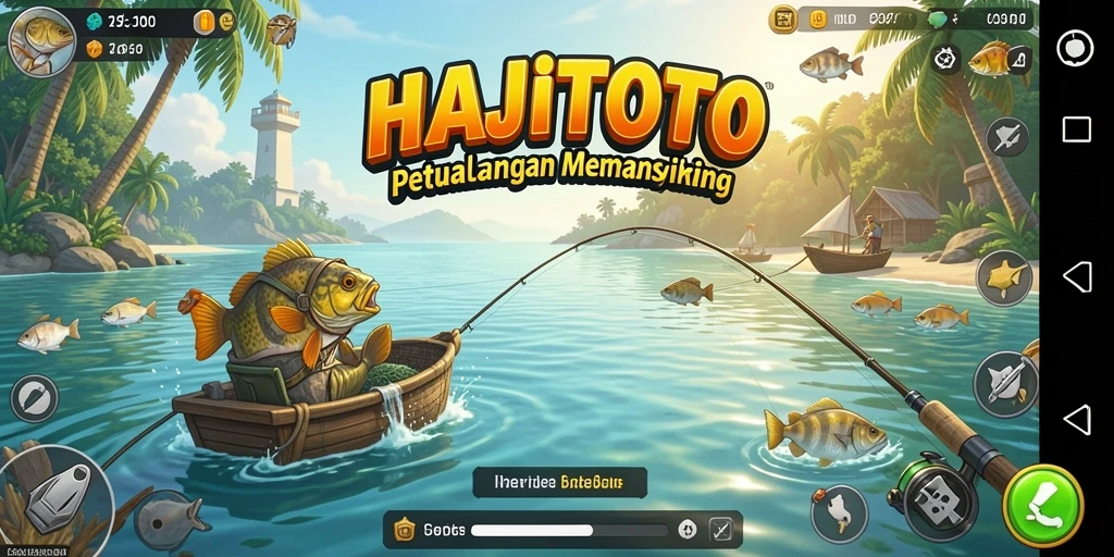 Tampilan gameplay HAJITOTO dengan aksi memancing yang seru dan visual menawan.