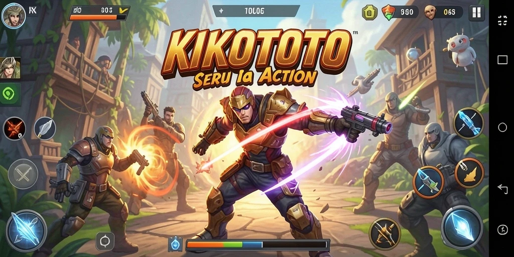 Screenshot KIKOTOTO menunjukkan aksi seru dan pertarungan intens.