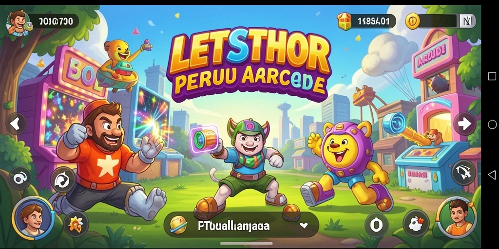 Menampilkan aksi gameplay seru LETSTHOR di dunia Arcade.