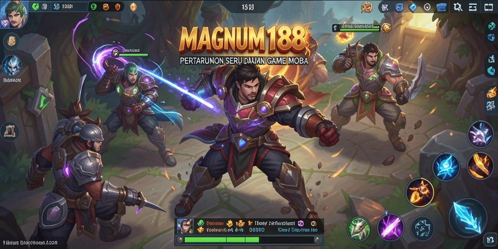 Tangkapan layar gameplay MAGNUM188 menampilkan aksi seru dalam pertarungan MOBA.