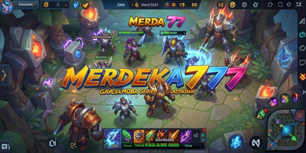 Tangkapan layar MERDEKA777 menunjukkan aksi seru dalam pertempuran MOBA.