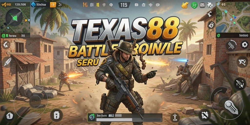 Gameplay seru TEXAS88 saat bertarung dalam mode Battle Royale.