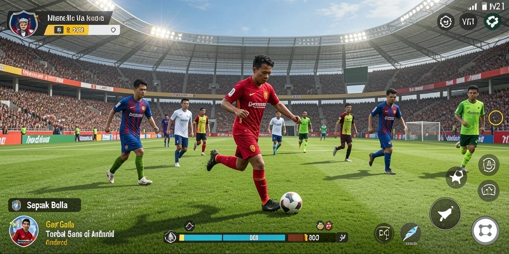 Gameplay menarik dari V21 menampilkan aksi dinamis sepak bola.