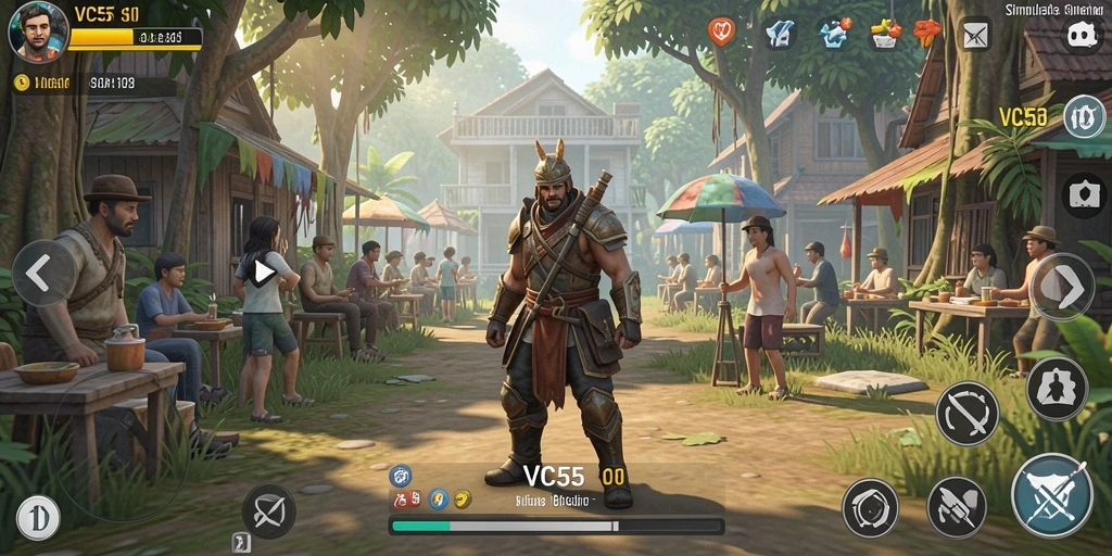 Gameplay VC55 menampilkan karakter dalam dunia simulasi yang interaktif.